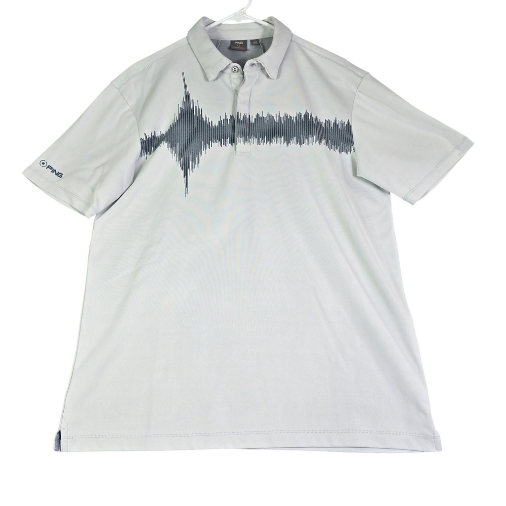Ping Polo Golf Shirt Mens Medium White Sensorcool Soundwave Graphic Short Sleeve
